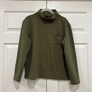 Talbots Button Mockneck Pullover Burnt Olive Green Textured Womens Size Medium